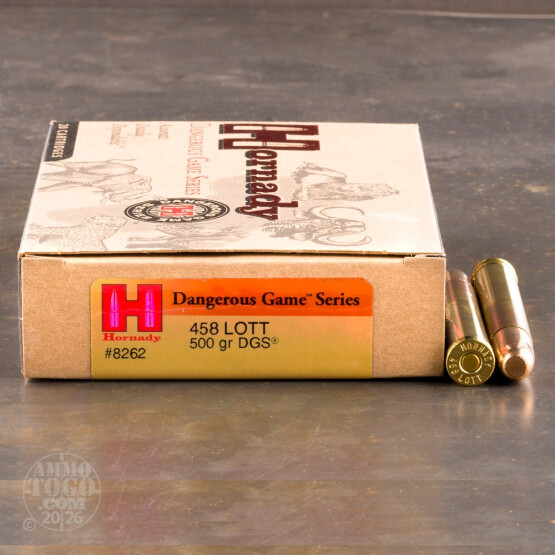 20rds – 458 Lott Hornady Dangerous Game Series 500gr. DGS Ammo