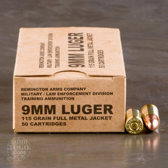 50rds - 9mm Remington LE / MIL Contract Overrun 115gr. FMJ Ammo