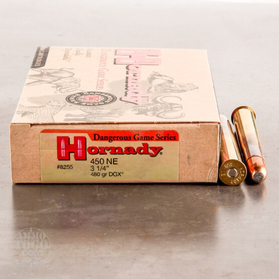 20rds - 450 Nitro Express Hornady 3 1/4" 480gr. DGX Ammo
