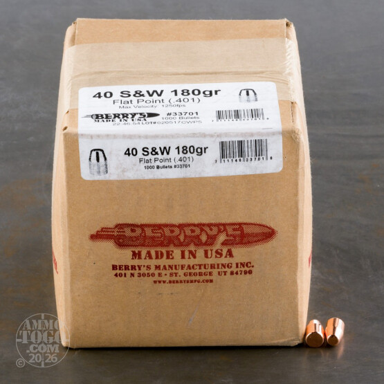 1000pcs - 40 S&W .401" Dia Berry's 180gr. Plated FP Bullets
