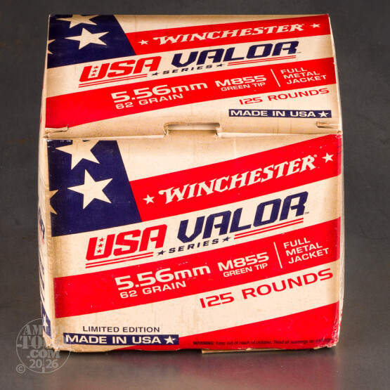 125rds – 5.56x45 Winchester USA VALOR 62gr. FMJ M855 Ammo