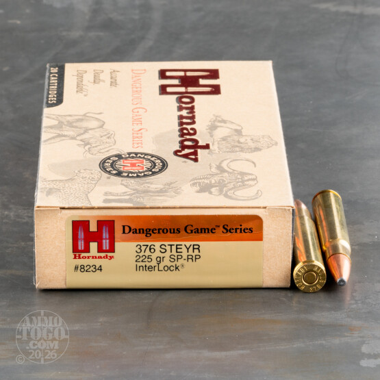 20rds - 376 Steyr Hornady Custom 225gr. Interlock Spire Point Ammo