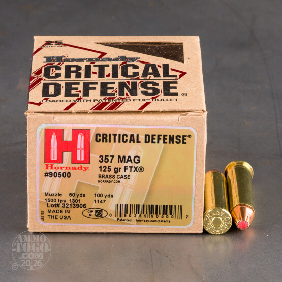 250rds - 357 Mag Hornady Critical Defense 125gr. FTX Hollow Point Ammo
