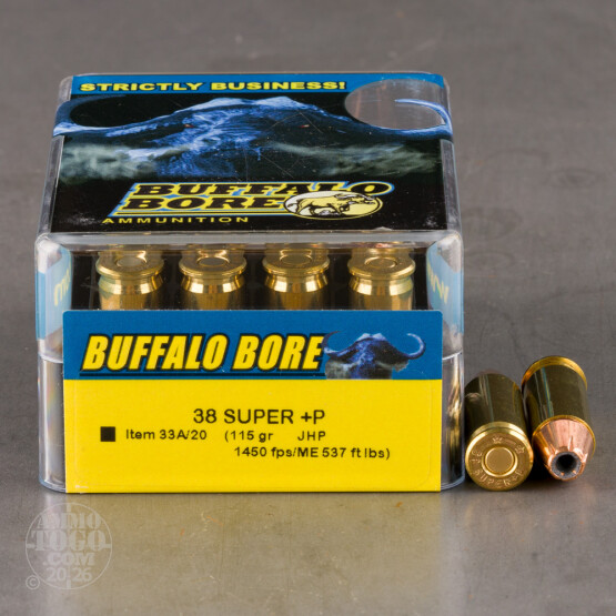 20rds - 38 Super Auto Buffalo Bore 115gr. +P JHP Ammo