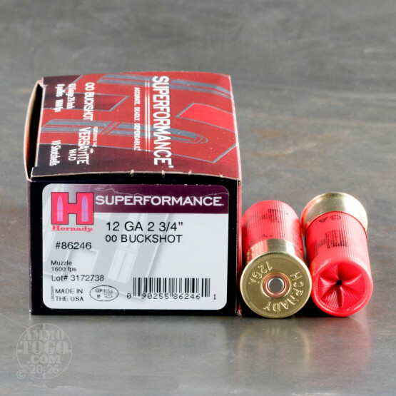 10rds - 12 Ga. Hornady Superformance 2 3/4" 8 Pellet 00 Buckshot Ammo