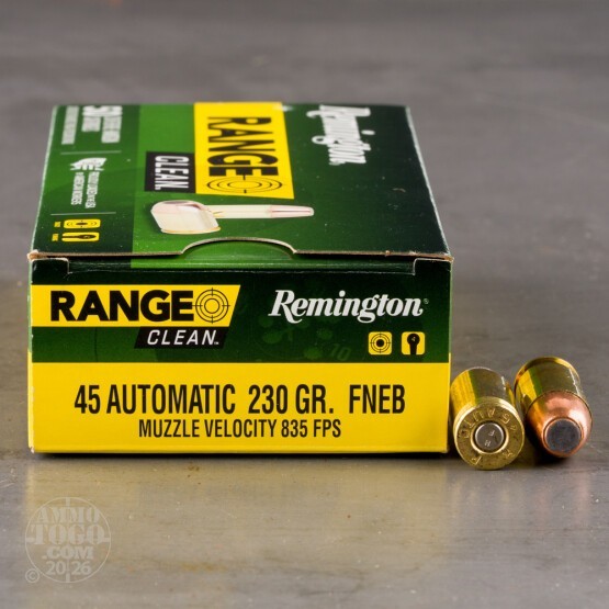 50rds – 45 ACP Remington Range Clean 230gr. FNEB Ammo