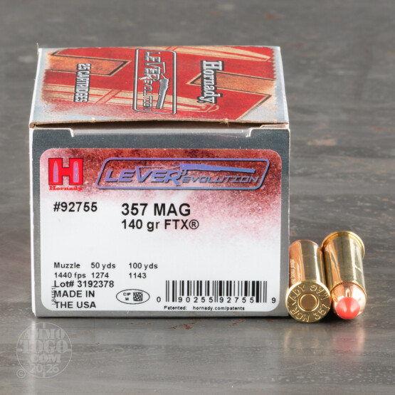 25rds - 357 Mag Hornady LEVERevolution 140gr. Elastomer Flex Tip Ammo