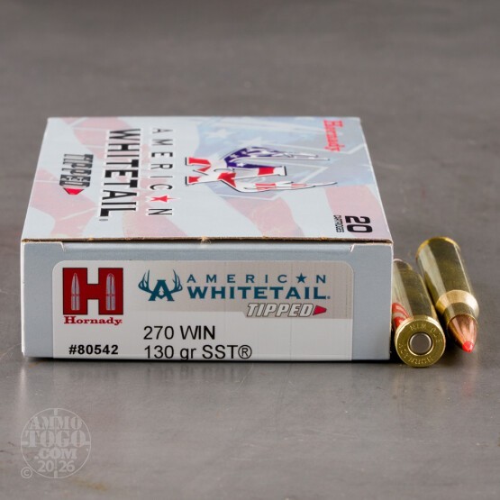 20rds – 270 Win Hornady American Whitetail Tipped 130gr. SST Ammo