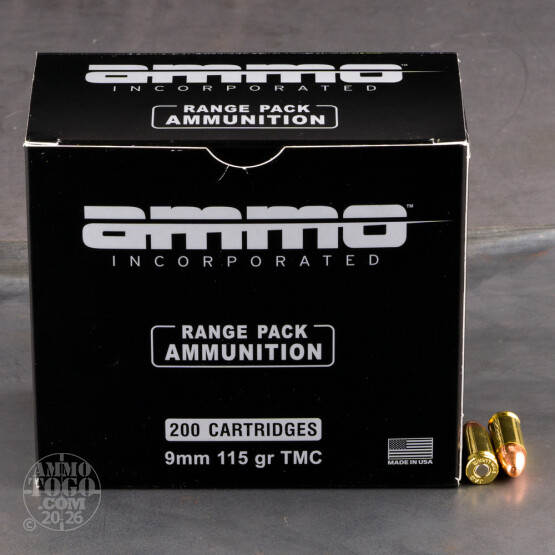 200rds – 9mm Ammo Inc. 115gr. TMJ Ammo