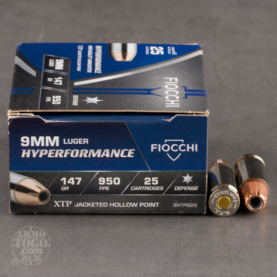 25rds - 9mm Fiocchi 147gr. XTP JHP Ammo
