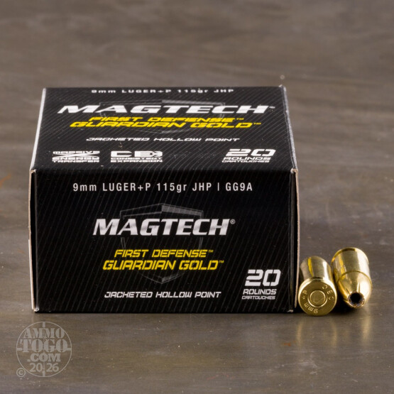 20rds - 9mm MAGTECH Guardian Gold 115gr. +P HP Ammo