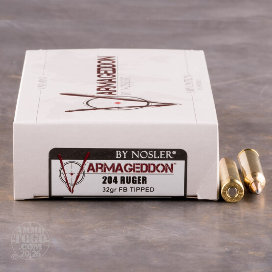 20rds – 204 Ruger Nosler Varmageddon 32gr. FB Polymer Tip Ammo