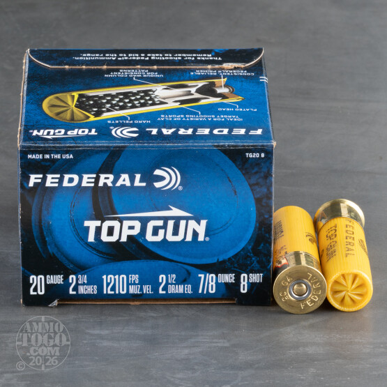 250rds - 20 Gauge Federal Top Gun Target Load 2 3/4" 7/8oz. #8 Shot Ammo