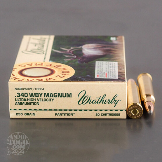 20rds - 340 Weatherby Magnum 250gr Nosler Partition Ammo