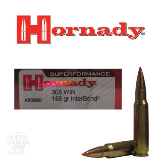200rds - 308 Win. Hornady Superformance 165gr. InterBond Ammo