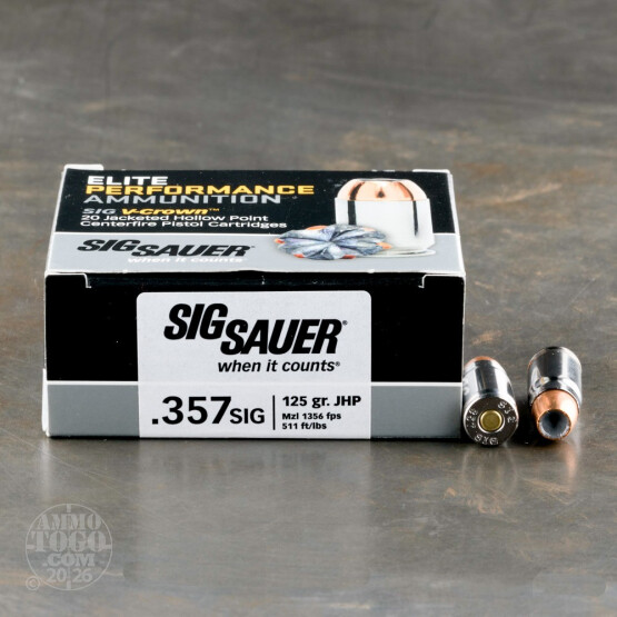 20rds - .357 Sig Sig-Sauer Elite Performance Ammunition 125gr. V-Crown JHP Ammo
