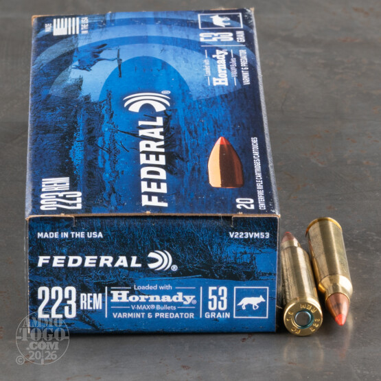 200rds – 223 Rem Federal Varmint & Predator 53gr. V-MAX Ammo