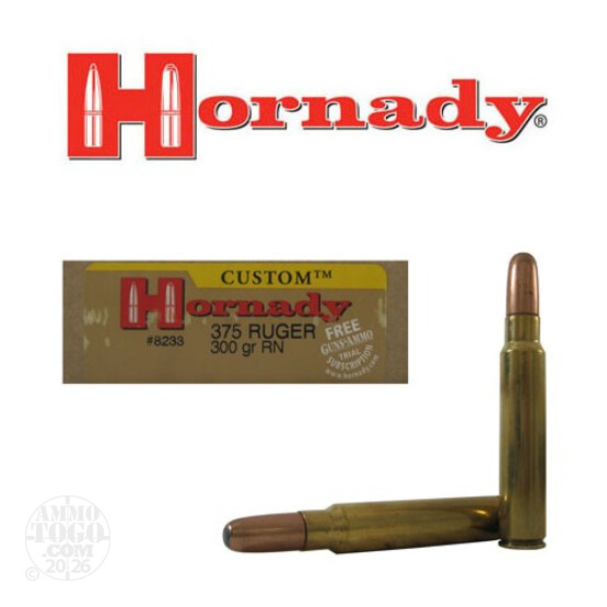 20rds - 375 Ruger Hornady Custom 300gr. SP - RN Ammo