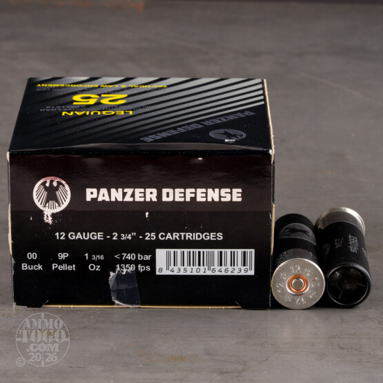 25rds – 12 Gauge Panzer Defense Lequian Special HV 2-3/4" 9 Pellet 00 Buckshot Ammo