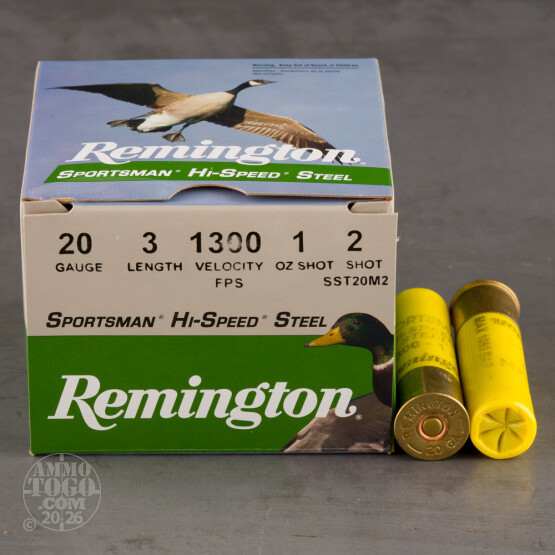 25rds – 20 Gauge Remington Sportsman Hi-Speed Steel 3" 1oz. #2 Steel Shot Ammo