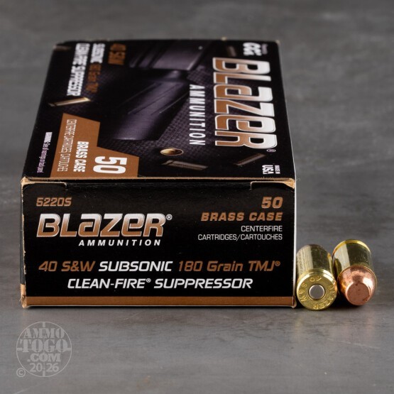 50rds – 40 S&W Blazer Brass Clean-Fire Suppressor 180gr. TMJ Ammo