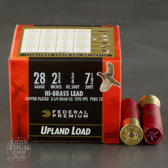 25rds - 28 Gauge Federal Wing Shok Upland Hi Brass 2 3/4" 3/4oz. #7 1/2 Shot Ammo