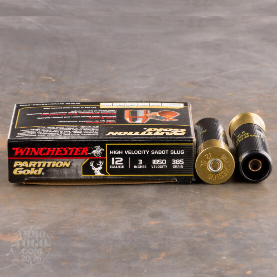 5rds - 12 Ga. Winchester Supreme Elite 3" 385gr. Partition Gold Sabot Slug Ammo