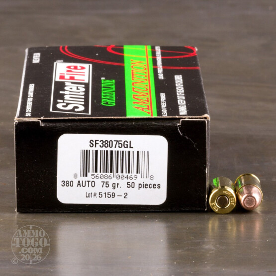 50rds - 380 Auto SinterFire Greenline 75gr. Frangible RHFP Ammo