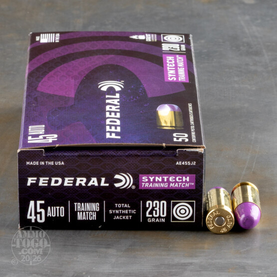50rds – 45 ACP Federal Syntech Training Match 230gr. Total Synthetic Jacket Ammo