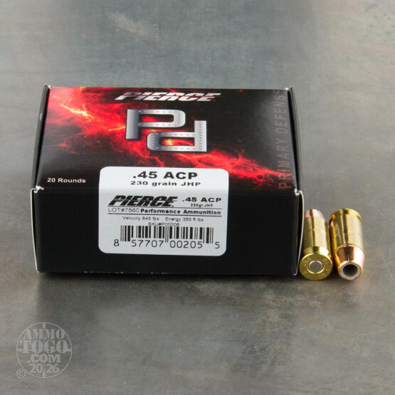 20rds - 45 ACP Pierce 230gr. JHP Ammo