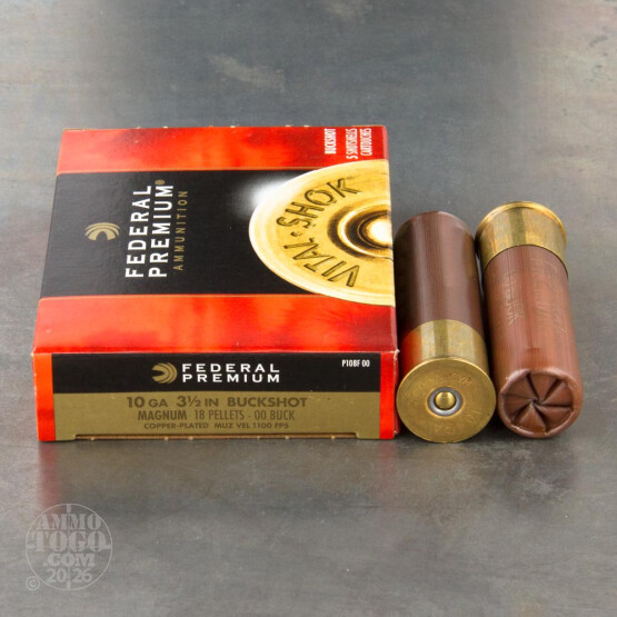 5rds - 10 Gauge Federal Vital-Shok 3 1/2" Mag 18 Pellet 00 Buckshot Ammo
