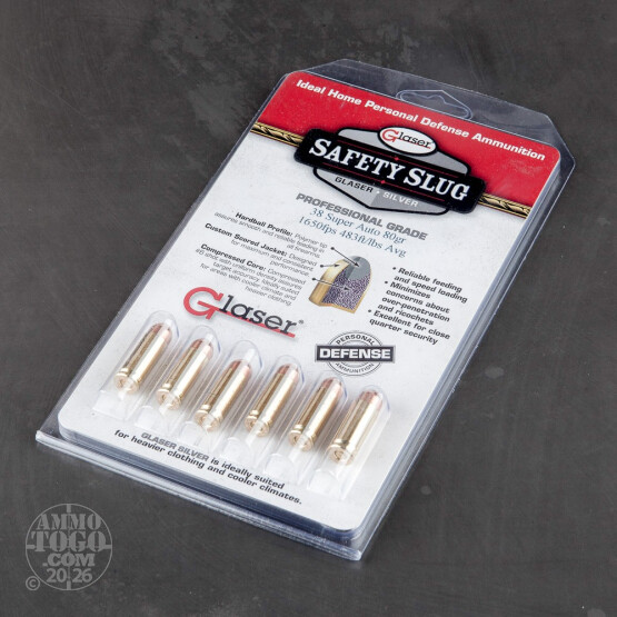 6rds - 38 Super Auto Glaser Silver Safety Slug 80gr. Ammo