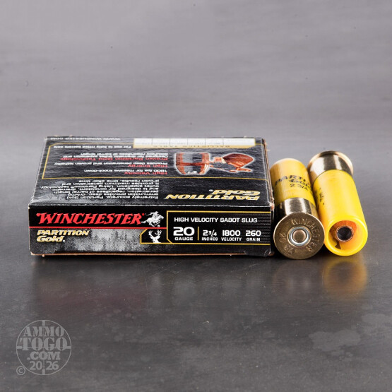 5 rds – 20 Gauge Winchester Partition Gold 260 gr. Sabot Slug Ammo