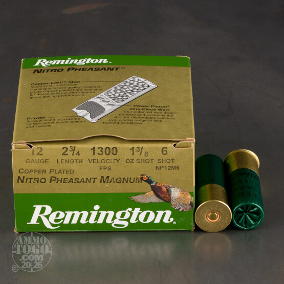 25rds – 12 Gauge Remington Nitro Pheasant 2-3/4" 1-3/8oz. #6 Shot Ammo
