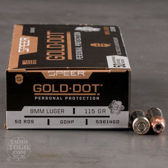 50rds – 9mm Speer Gold Dot 115gr. JHP Ammo