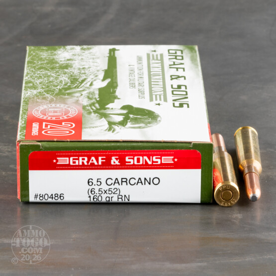 20rds - 6.5 Carcano Hornady Custom 160gr. Round Nose Ammo