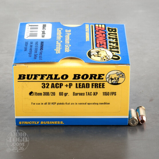 20rds - 32 ACP Buffalo Bore 60gr. +P HP Barnes TAC-XP Ammo