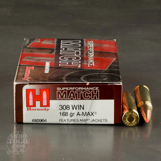 200rds – 308 Win Hornady Superformance Match 168gr. A-MAX Ammo