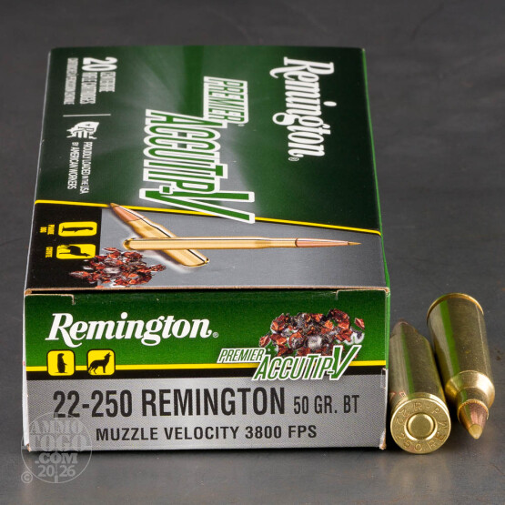 20rds - 22-250 Remington Premier 50gr. Accu-Tip-V Boat Tail Ammo