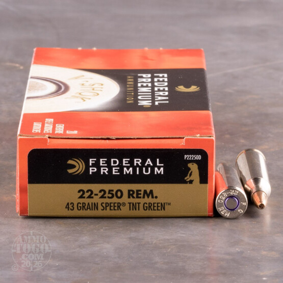20rds - 22-250 Federal 43gr. Speer TNT Green Ammo