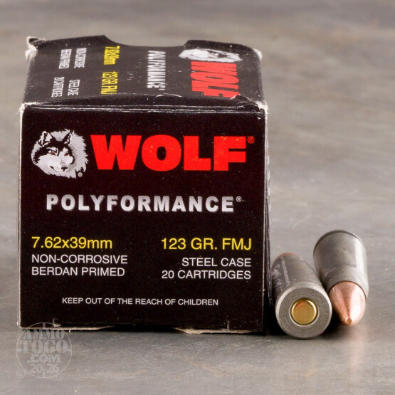 20rds - 7.62x39 WPA Polyformance 123gr. FMJ Ammo