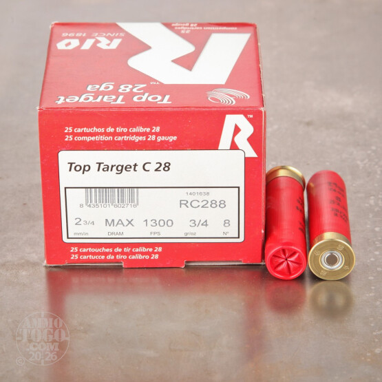 250rds - 28 Gauge Rio 2 3/4" 3/4oz. #8 Shot Ammo