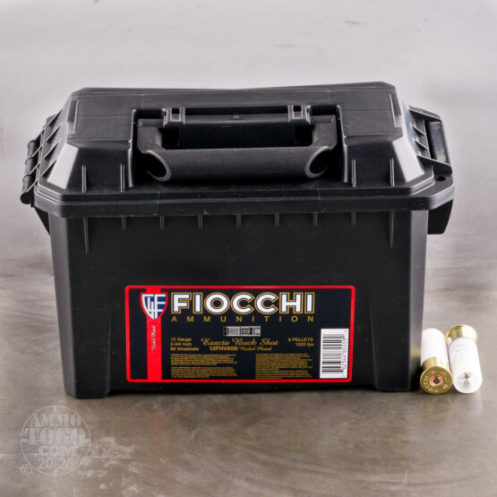 80rds - 12 Gauge Fiocchi Exacta 2 3/4" 9 Pellet 00 Buckshot In Polymer Ammo Can