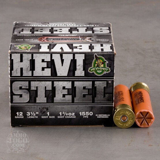 25rds – 12 Gauge Hevi-Steel 3-1/2" 1-3/8oz. #1 Steel Shot Ammo