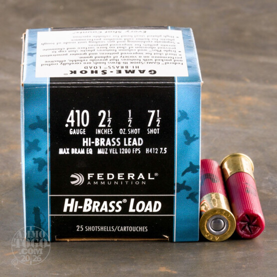 250rds – 410 Bore Federal Game Load Upland Hi-Brass 2-1/2" 1/2oz. #7.5 Shot Ammo
