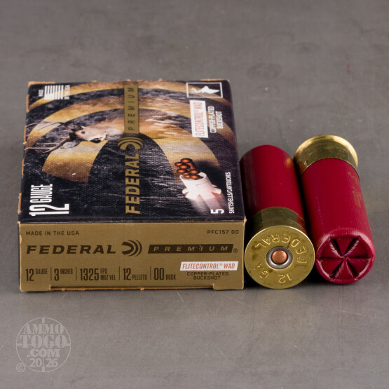 5rds - 12 Ga. Federal Vital-Shok Flite-Control 3" 12 pell. 00 Bucksot Ammo