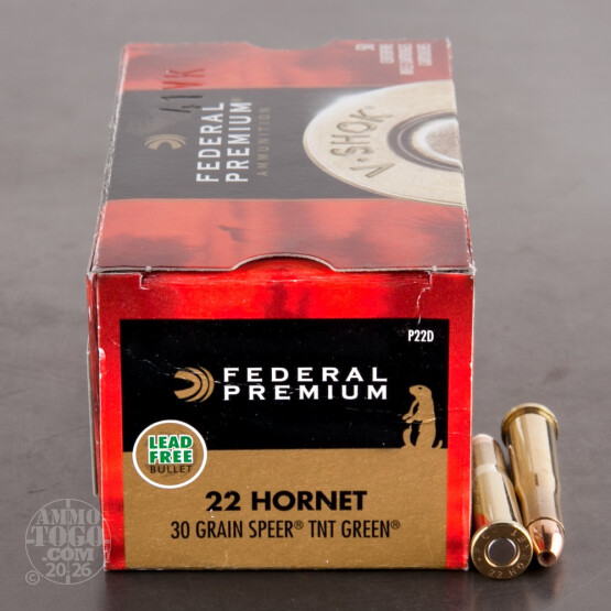 50rds - 22 Hornet Federal Premium 30gr. Speer TNT Green Hollow Point Ammo