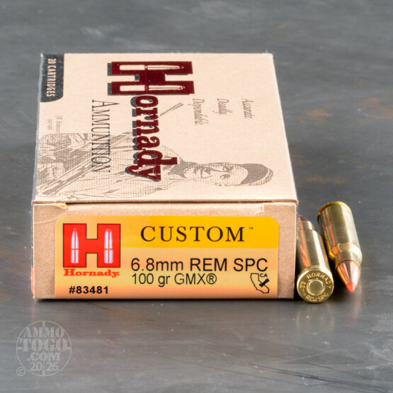 20rds – 6.8 SPC Hornady Custom 100gr. GMX Ammo