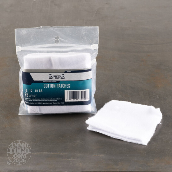 25 - Gunslick Gun Cleaning Cotton Patches - 16, 12, and 10 Gauge