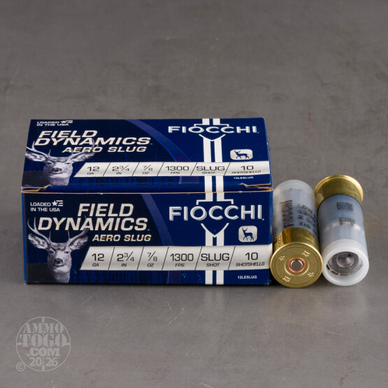 10rds - 12 Gauge Fiocchi Low Recoil 2 3/4" 7/8oz. Exacta Aero Slug Ammo